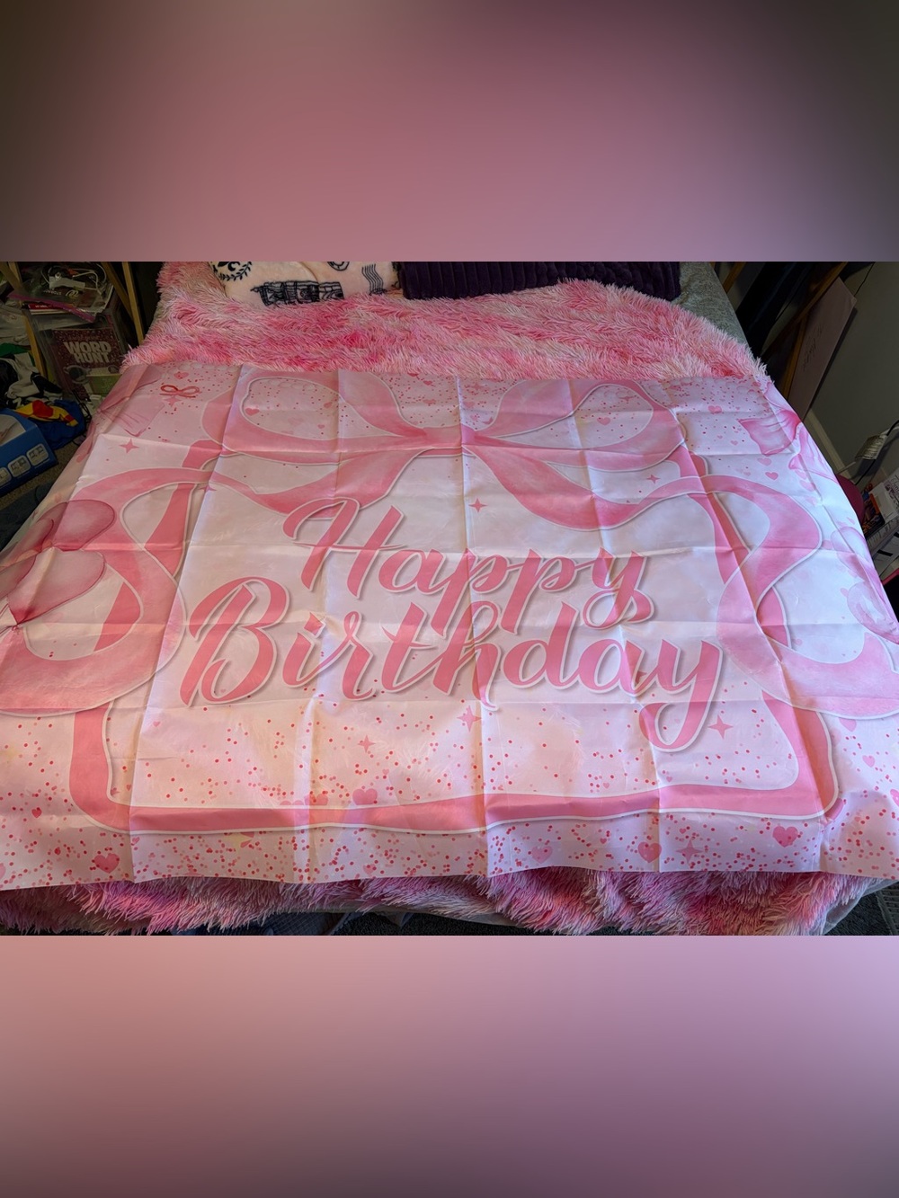 Happy Birthday Pink Decorative Bedspread - Pink